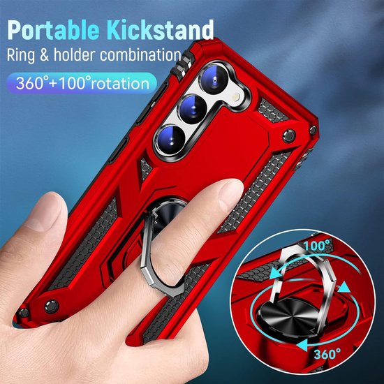 Samsung Galaxy S23 Plus Hoesjes – Anti-Shock Hybride Ring Armor Backcover – Schokbestendig – Rood-Ilumina Benelux