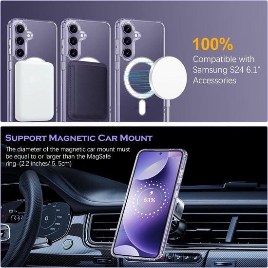 Samsung Galaxy S24 Hoesjes – Magnetische Backcover – MagSafe Compatibel – Doorzichtig Transparant