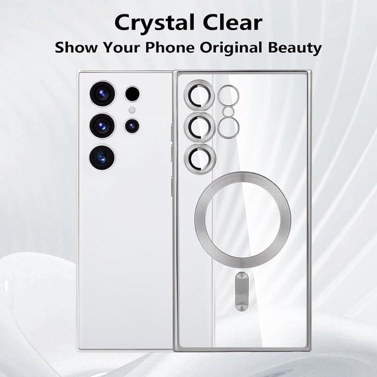 Samsung Galaxy S24 Ultra Hoesjes – Magnetische Clear Siliconen Backcover – Camera Lens Protector – Zilver-Ilumina Benelux
