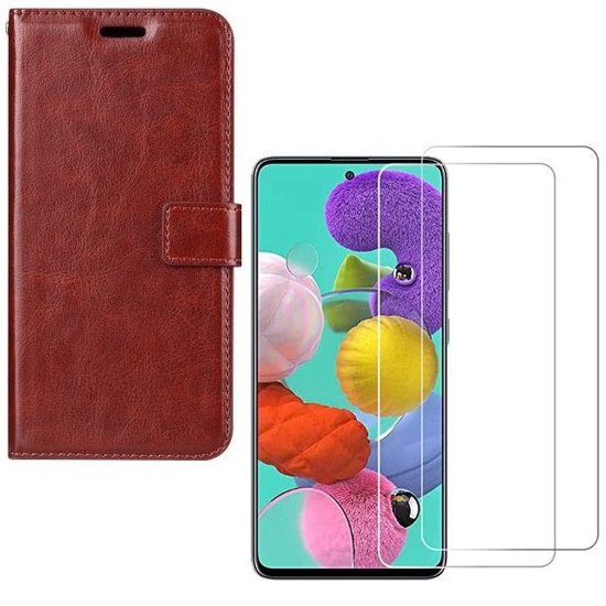 Samsung Galaxy A71 Hoesjes – Portemonnee Hoes – Pasjeshouder – Inclusief 2x Gehard Glas Screenprotector – Bruin-Ilumina Benelux