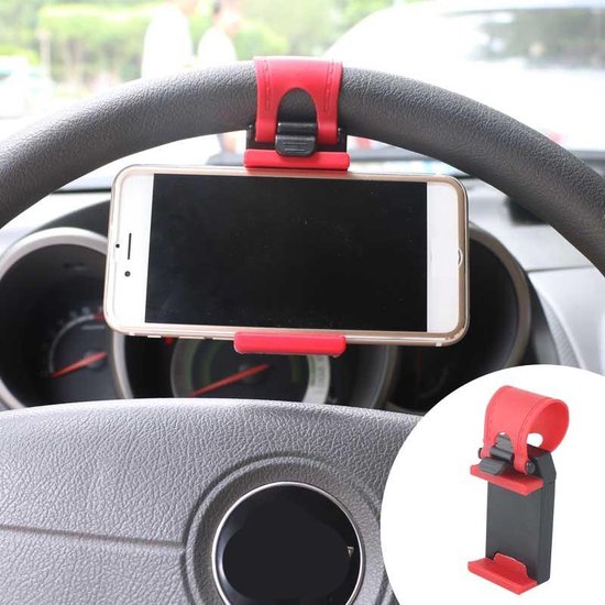Telefoonhouder auto – Stuurwielhouder universeel – 55-80 mm – Zonder gereedschap – Siliconen bescherming – Rood-Ilumina Benelux