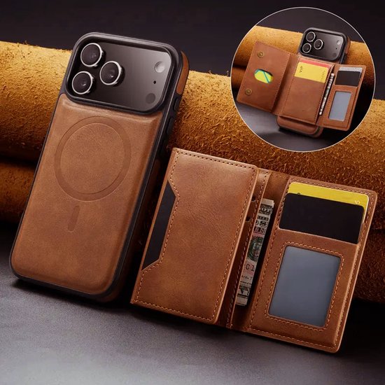 iPhone 17 Pro Max Hoesjes – MagSafe Wallet Case – Pasjeshouder 8 Kaartvakken – RFID-bescherming – Bruin-Ilumina Benelux