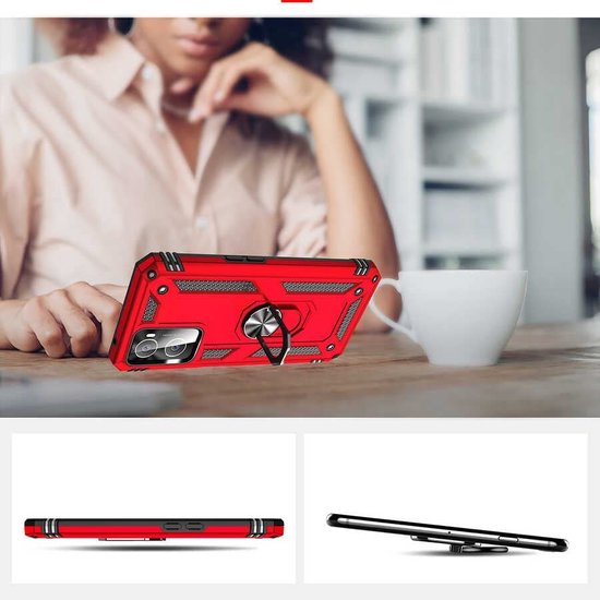 Oppo A96/A76/A36 Hoesjes – Ring Armor Backcover – 360° Draaibare Standaard – Magneet – Zwart-Ilumina Benelux