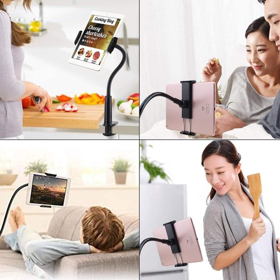 Universele Tablet / Smartphone Houder 360° draaibaar flexibele lange armbeugel voor bevestiging aan tafels en Bureau/Werkplaats/Keuken/slaapkamer/Kast