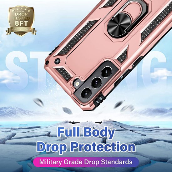 Samsung Galaxy S22 Hoesjes – Anti-Shock Hybride Backcover – Ringhouder – Armor Bescherming – Roségoud-Ilumina Benelux