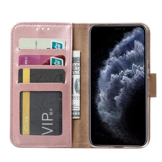 iPhone 11 Hoesjes – Bookcase Portemonnee Hoes – Magneetsluiting – 2x Screenprotector Gehard Glas – Roségoud-Ilumina Benelux