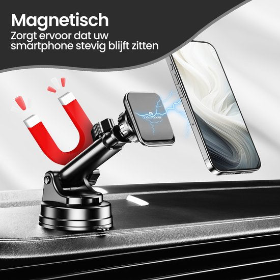 Telefoonhouder auto – Magnetisch – Sterke zuignap – Uittrekbare arm – 360° draaibaar – Zwart-Ilumina Benelux