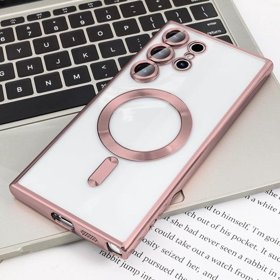 Samsung Galaxy S24 Ultra Hoesjes – Magnetische Transparante Siliconen Backcover – Camera Lens Protector – Roségoud-Ilumina Benelux