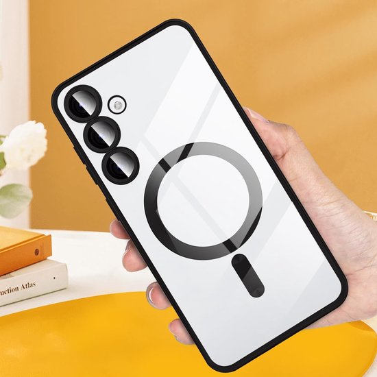 Samsung Galaxy S24 Hoesjes – Magnetische Magsafe Ring – Transparant Silicone Backcover – Camera Lens Protector – Zwart