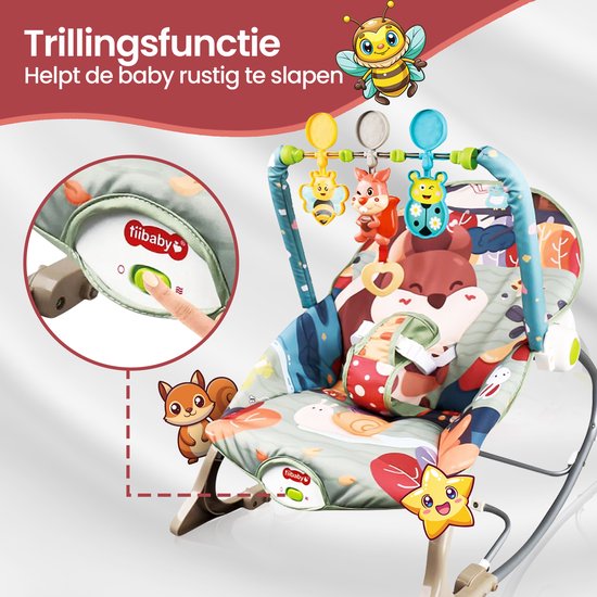 Wipstoel baby – Velox Goods VL-514 – Trillingen & muziek – Verstelbare rugleuning en speelboog – Inklapbaar – Grijs/Beige-Wipstoel-Ilumina Benelux