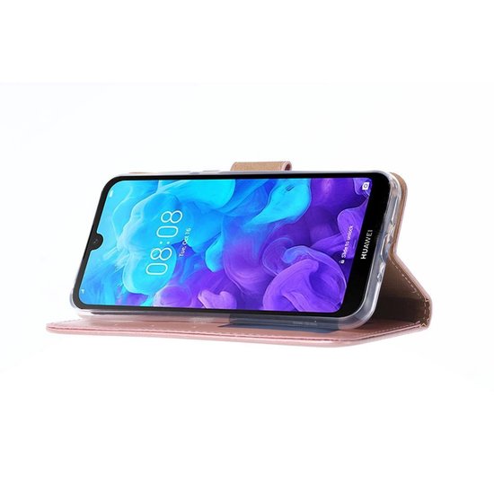 Huawei Y5 (2019) Hoesjes – Portemonnee Hoes – Pasjeshouder – Magneetsluiting – Roségoud + 2x Screenprotector-Ilumina Benelux