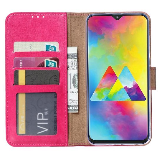 Samsung Galaxy M20 Hoesjes – Portemonnee Hoes – Pasjeshouder – 2x Gehard Glas Screenprotector – Roze-Ilumina Benelux