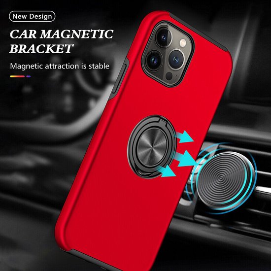 iPhone 13 Pro Hoesjes – Backcover met Vingerring – Magneet – Anti-drop – Rood-Ilumina Benelux