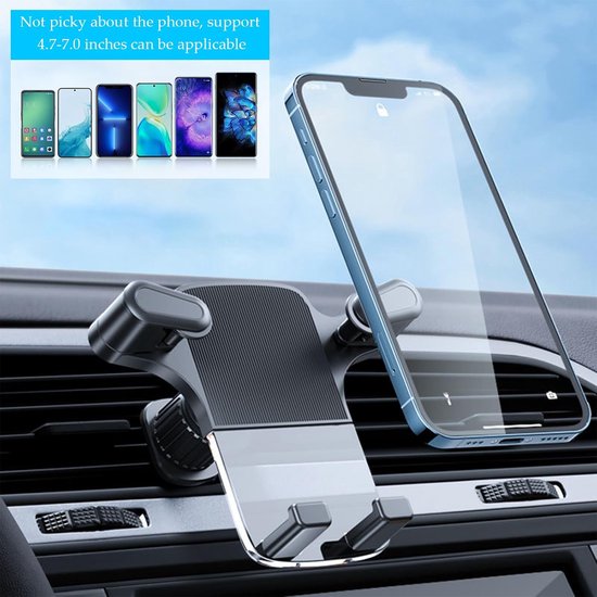 Telefoonhouder auto – Universeel 4-7 inch – 360° draaibaar – Eenknops-release Hook Clip – Zwart-Telefoonhouders-Ilumina Benelux