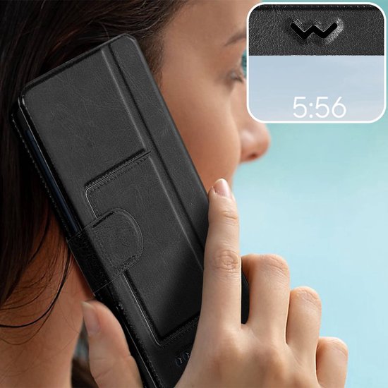 Universele Smartphone Hoesjes 5,3-5,8 inch – Flipcase met Venster – Afneembaar – Zwart-Ilumina Benelux
