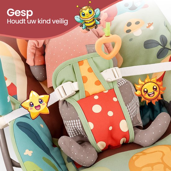 Wipstoel baby – Velox Goods VL-514 – Trillingen & muziek – Verstelbare rugleuning en speelboog – Inklapbaar – Grijs/Beige-Wipstoel-Ilumina Benelux