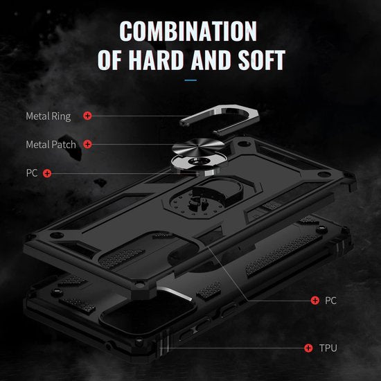 Samsung Galaxy A73 5G Hoesjes – Anti-Shock Hybride Ring Armor Backcover – Schokbestendig – Zwart-Ilumina Benelux