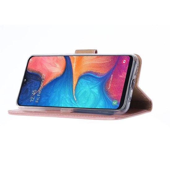 Samsung Galaxy A20E Hoesjes – Portemonnee Hoes – Magneetsluiting – 2x Gehard Glas Screenprotector – Roségoud-Ilumina Benelux
