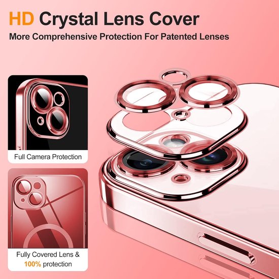 iPhone 15 Plus Hoesjes – Magnetische Clear Siliconen Backcover – Camera Lens Protector – MagSafe – Rood-Ilumina Benelux