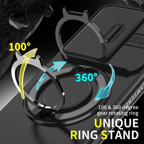 Samsung Galaxy Z Fold 7 Hoesjes – MagSafe Hybrid Backcover met Ringstand – Schokbestendig – Zwart-Ilumina Benelux