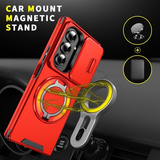Samsung Galaxy Z Fold 7 Hoesjes – Armor Tough Hybrid Backcover – MagSafe Ringstandaard – Schokbestendig – Rood-Ilumina Benelux