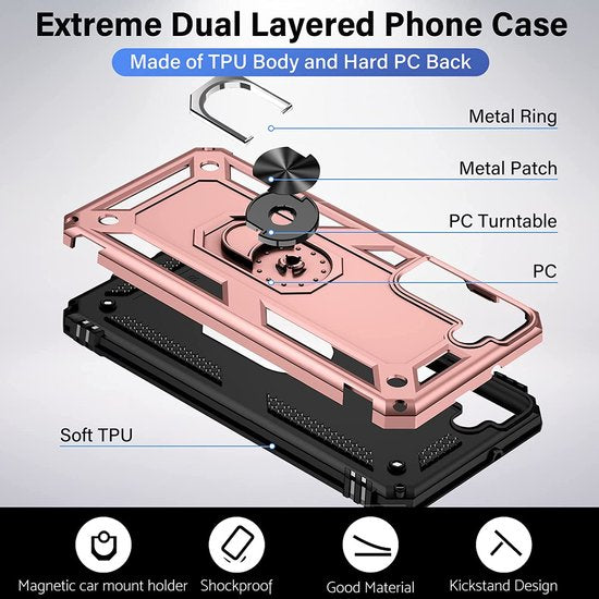 Samsung Galaxy S22 Hoesjes – Anti-Shock Hybride Backcover – Ringhouder – Armor Bescherming – Roségoud-Ilumina Benelux