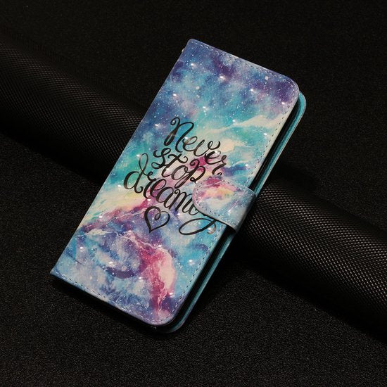 Samsung Galaxy S21 FE Hoesjes – Bookcase Portemonneehoes – Magneetsluiting – Pasjeshouder – Dreaming Universe Print-Ilumina Benelux