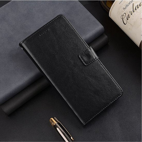 Bookcase Geschikt voor: Samsung Galaxy A07 Zwart - Portemonnee hoesje met 2x Glas Screen protector - Book Cover