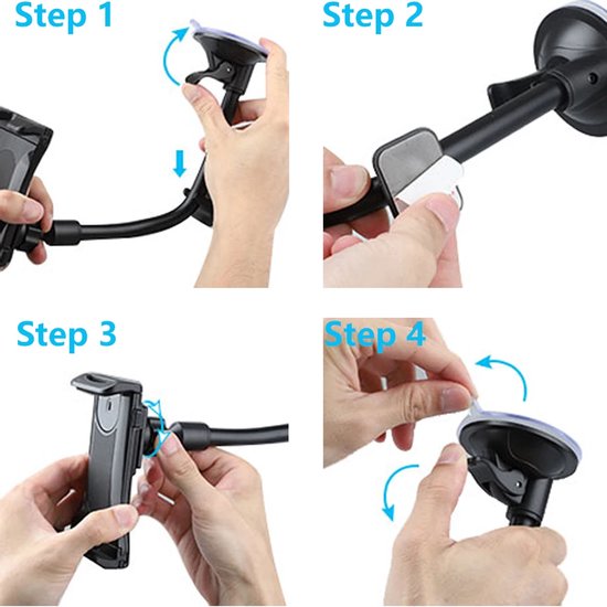 Telefoonhouder auto – 360° draaibaar – Lange arm zuignap voorruit/raam – Universeel 4-10.5 inch – Zwart-Tablethouder-Ilumina Benelux