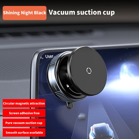 Telefoonhouder auto – Magnetisch vacuüm zuignap – 360° draaibaar & verstelbaar – Handsfree voor dashboard & glad oppervlak – Zwart-Ilumina Benelux