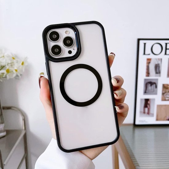 iPhone 16 Pro Max Hoesjes – Transparante TPU Backcover – Camera Surround Case – MagSafe Compatibel – Zwart-Ilumina Benelux