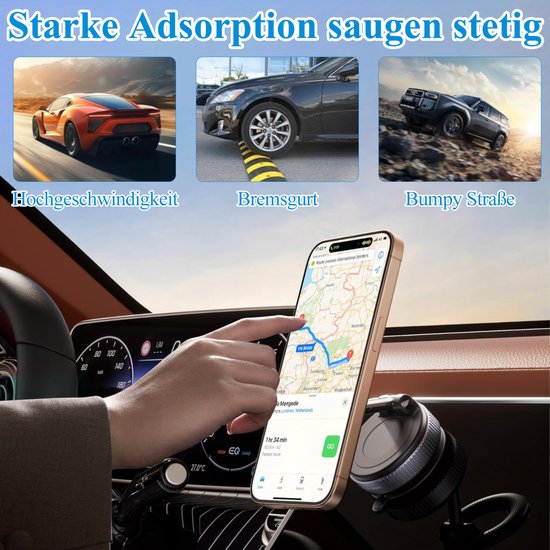 Telefoonhouder auto – Vacuüm magnetisch – 360° draaibaar – Dashboard montage – Zwart-Ilumina Benelux