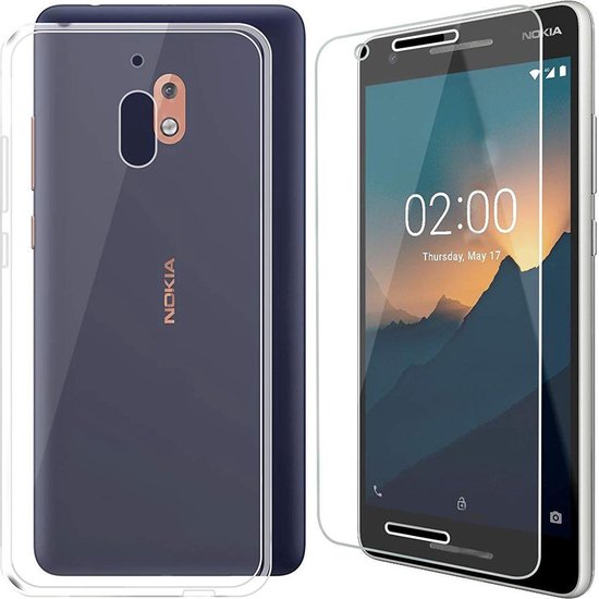 Nokia 2.1 Hoesjes – Transparante TPU Siliconen Backcover – Soft Case – 2x Screenprotector Gehard Glas-Ilumina Benelux