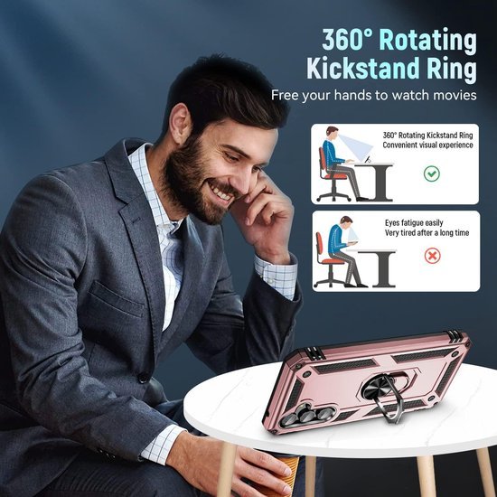 Samsung Galaxy A15 Hoesjes – Anti-Shock Hybride Ring Armor Backcover – Schokbestendig – Roségoud-Ilumina Benelux