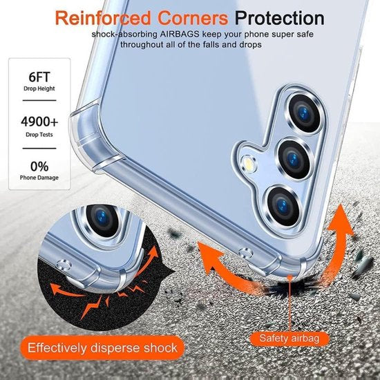 Samsung Galaxy A34 Hoesjes – Anti-shock Siliconen Backcover – Transparant – Screenprotector Gehard Glas + Camera Lens Protector