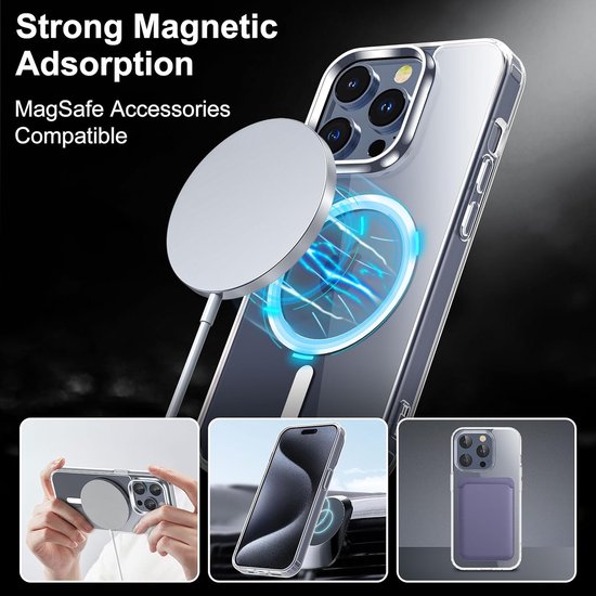 iPhone 15 Pro Hoesjes – Magnetische Transparante Backcover – MagSafe Compatibel – 2x Screenprotector + Camera Lens Protector – Doorzichtig-Ilumina Benelux