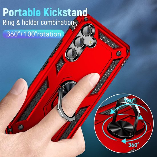 Anti-Shock Hybrid Ring Armor Hoesje Geschikt voor: Samsung Galaxy S24 / Samsung Galaxy S25 - Rood
