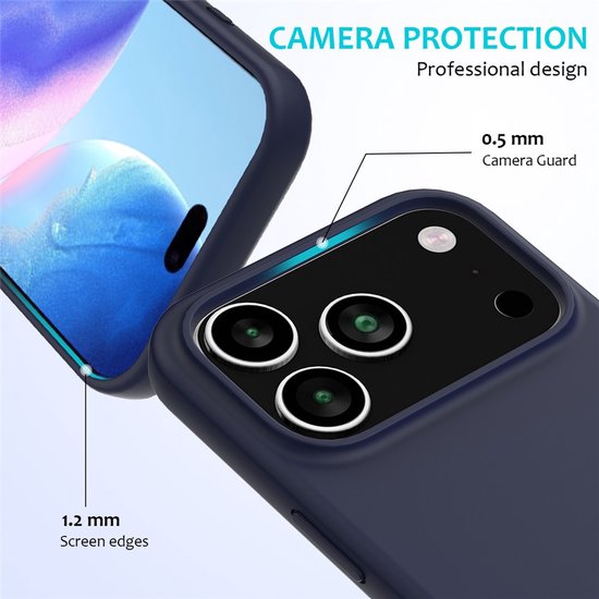 iPhone 17 Pro Max Hoesjes – Liquid Siliconen Backcover – Soft Touch – Inclusief 2x Screenprotector – Middernachtblauw-Ilumina Benelux