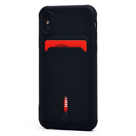 iPhone X / XS Hoesjes – Siliconen Backcover – Push-Pull Pasjeshouder – Zwart-Ilumina Benelux