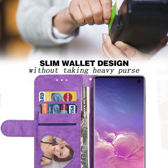 Sparkly Glitter Wallet Hoesje met Rits & Koord Geschikt voor: Samsung Galaxy S10E - Paars