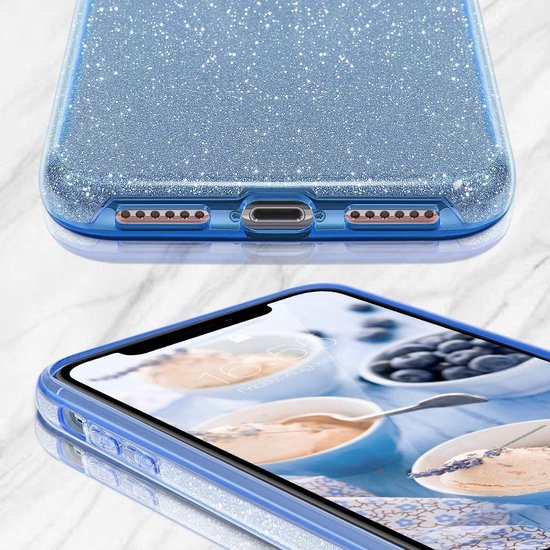 iPhone 12 Pro Hoesjes – Siliconen TPU Backcover – Glitter BlingBling Cover – Blauw-Ilumina Benelux