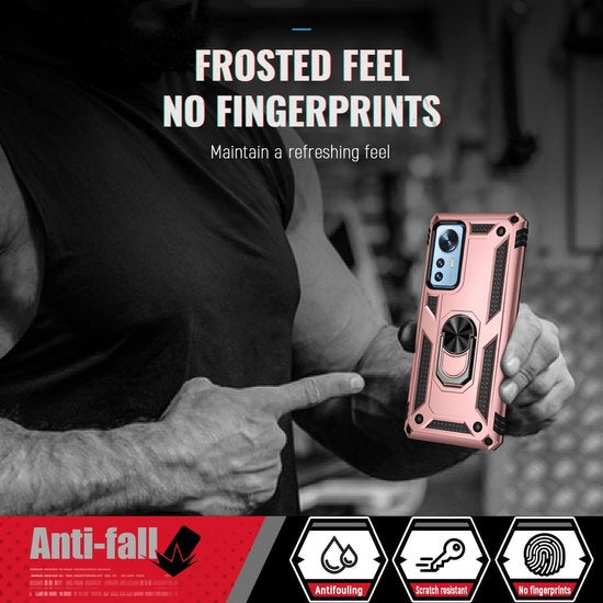 Xiaomi 12 Pro Hoesjes – Ring Armor Backcover – 360° Draaibare Standaard – Magneet – Roségoud-Ilumina Benelux
