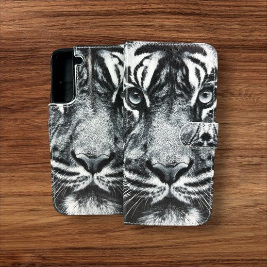 Samsung Galaxy S21 FE Hoesjes – Portemonnee Book Case – Pasjeshouder – Magneetsluiting – Tijgerprint-Ilumina Benelux