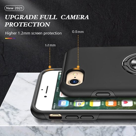 iPhone 7 Plus / 8 Plus Hoesjes – Backcover met Vingerring & Magneet – Anti-drop – Zwart-Ilumina Benelux