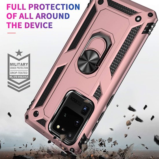 Samsung Galaxy S20 Ultra Hoesjes – Ring Armor Backcover – 360° Draaibare Standaard – Magneet – Roségoud-Ilumina Benelux