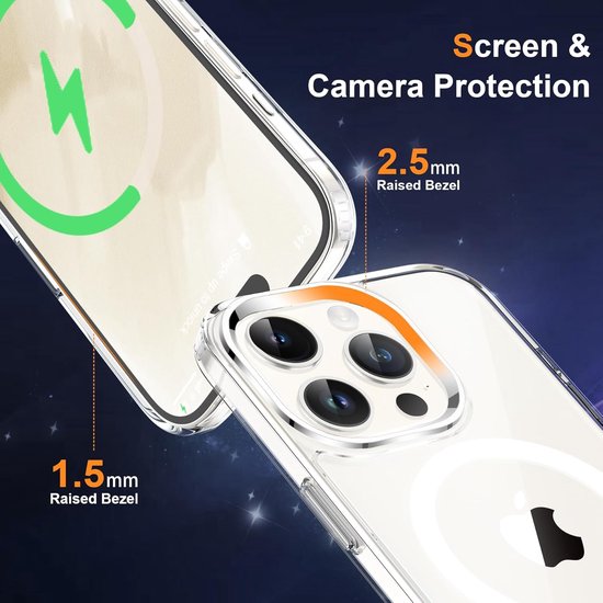 iPhone 15 Pro Hoesjes – MagSafe Magnetisch – Transparante Backcover – 2x Screenprotector – Camera Lens Protector – Helder-Ilumina Benelux