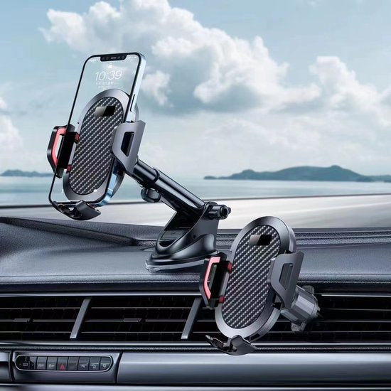 Telefoonhouder auto – 3-in-1 Dashboard/Raam/Ventilatierooster – 360° draaibaar – Zuignap & ventilatieclip – Zwart-Ilumina Benelux