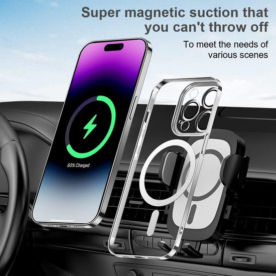 iPhone 15 Hoesjes – Magnetische Clear Siliconen Backcover – Camera Lens Protector – MagSafe – Zilver-Ilumina Benelux