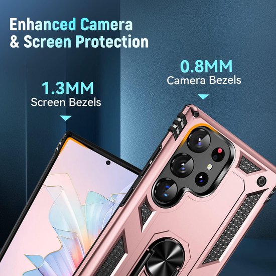 Samsung Galaxy S23 Ultra Hoesjes – Anti-Shock Hybride Ring Armor Backcover – Schokbestendig – Roségoud-Ilumina Benelux