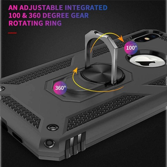 iPhone X / XS Hoesjes – Ring Armor Backcover – Kickstand Ring – 360° Draaibaar – Magneet – Roségoud-Ilumina Benelux